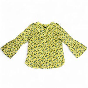 Talbots Popover Blouse Women Size MEDIUM Bell Sleeves Yellow Floral Boho Peasant